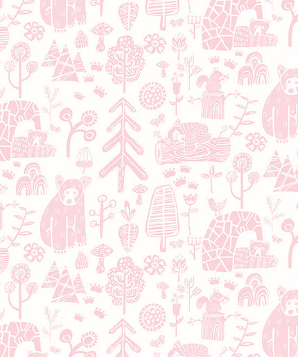 WGU50147W Dutch Wallcoverings When i grow up Honeywood Bears - Dit behang is zacht en speels met een combinatie van lichtroze illustraties op een witte achtergrond.