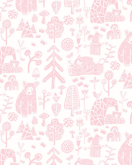 WGU50147W Dutch Wallcoverings When i grow up Honeywood Bears - Dit behang is zacht en speels met een combinatie van lichtroze illustraties op een witte achtergrond.