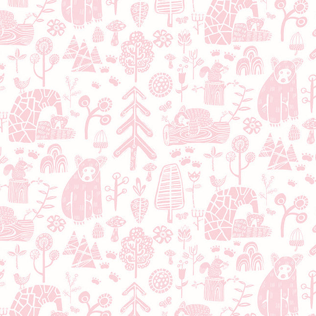 WGU50147W Dutch Wallcoverings When i grow up Honeywood Bears - Dit behang is zacht en speels met een combinatie van lichtroze illustraties op een witte achtergrond.